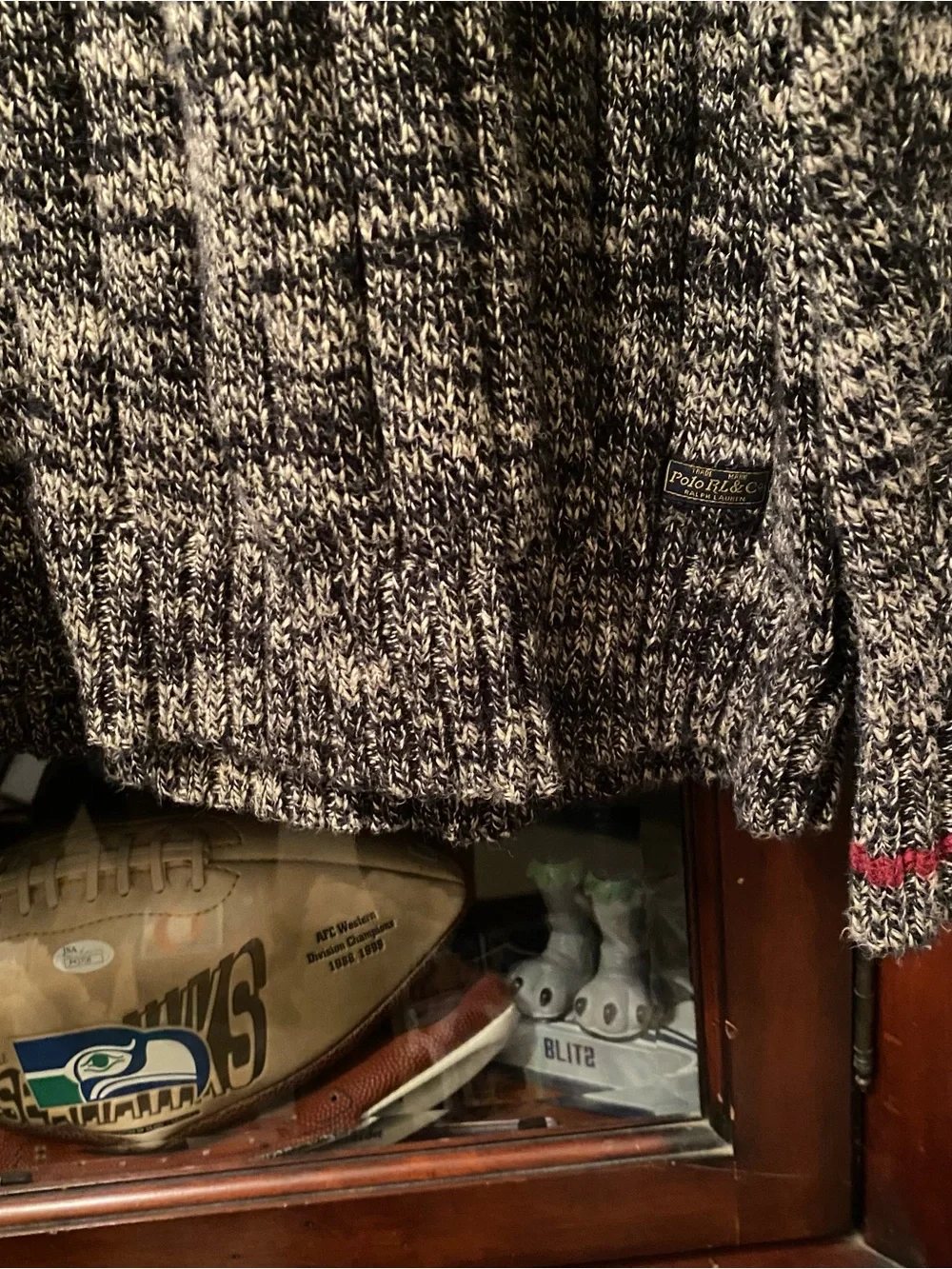 Vtg Polo Ralph Lauren Sweater Men’s 2XLT Gray Marled Cable Knit Ribbed Chunky